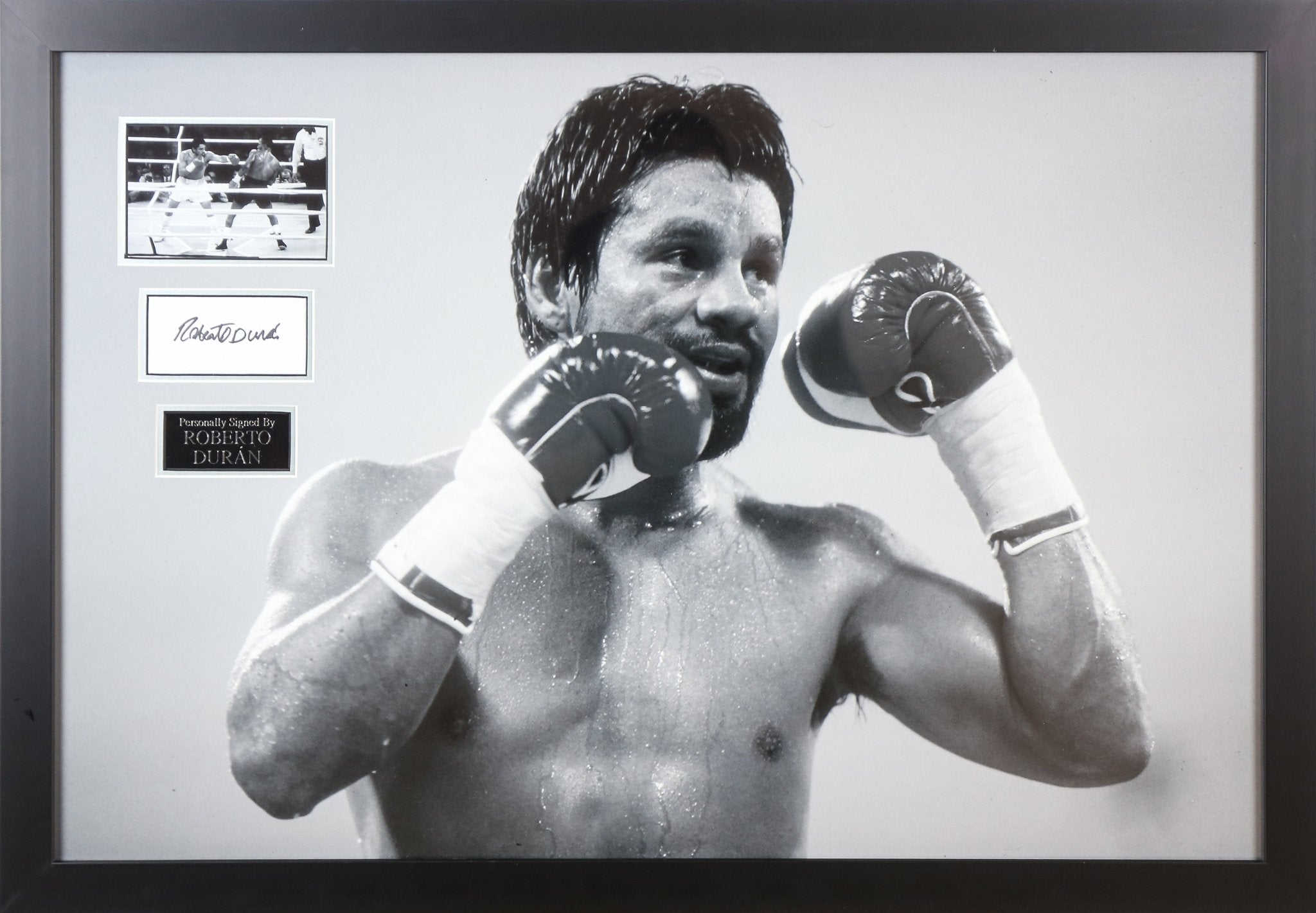 Roberto Duran Signed Whitecard Framed Display - Memorabilia Framers Shop